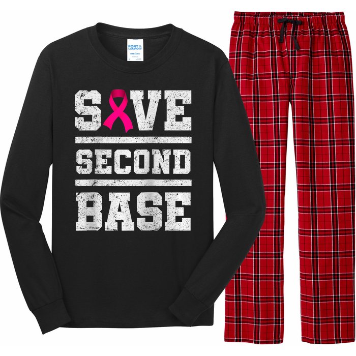 Save Second 2nd Base Funny Breast Cancer Awareness Month Raglan Long Sleeve Pajama Set