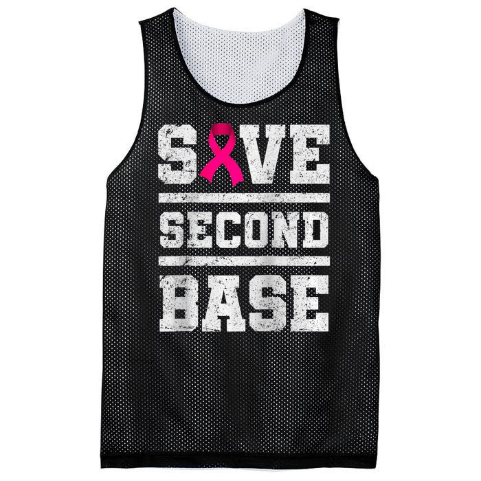 Save Second 2nd Base Funny Breast Cancer Awareness Month Raglan Mesh Reversible Basketball Jersey Tank