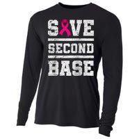 Save Second 2nd Base Funny Breast Cancer Awareness Month Raglan Cooling Performance Long Sleeve Crew