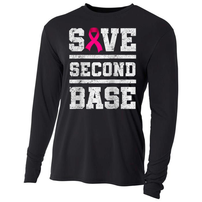 Save Second 2nd Base Funny Breast Cancer Awareness Month Raglan Cooling Performance Long Sleeve Crew