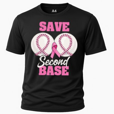 Save Second 2nd Base Funny Baseball Breast Cancer Awareness Cooling Performance Crew T-Shirt