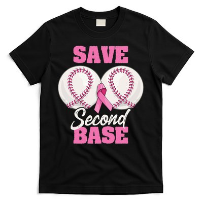 Save Second 2nd Base Funny Baseball Breast Cancer Awareness T-Shirt
