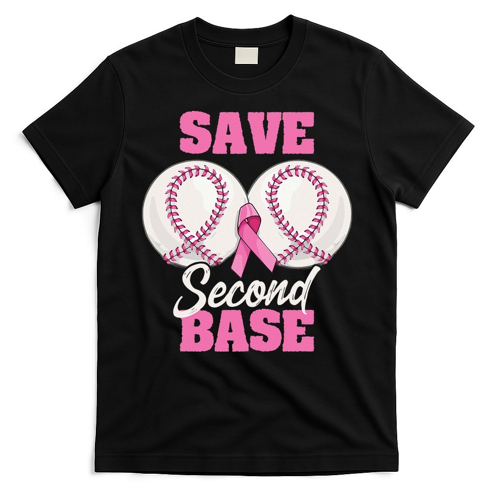 Save Second 2nd Base Funny Baseball Breast Cancer Awareness T-Shirt