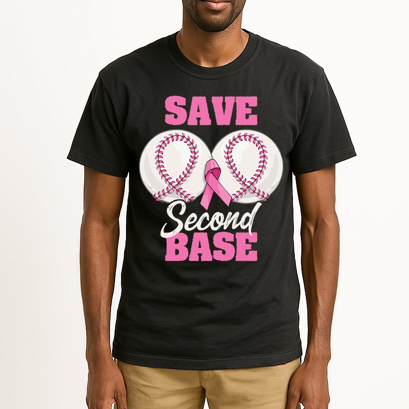 Save Second 2nd Base Funny Baseball Breast Cancer Awareness Tall T-Shirt