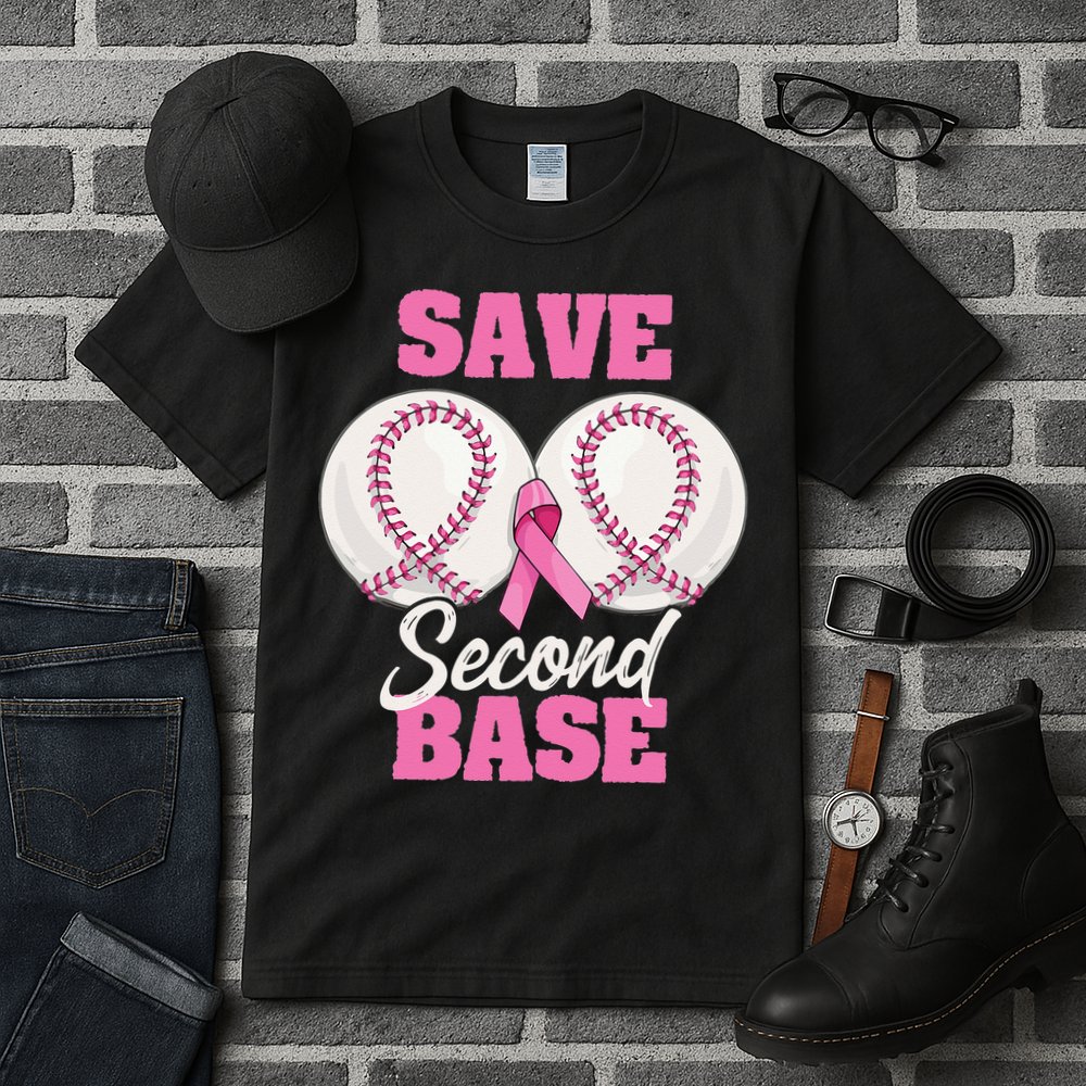 Save Second 2nd Base Funny Baseball Breast Cancer Awareness Tall T-Shirt