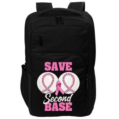 Save Second 2nd Base Funny Baseball Breast Cancer Awareness Impact Tech Backpack