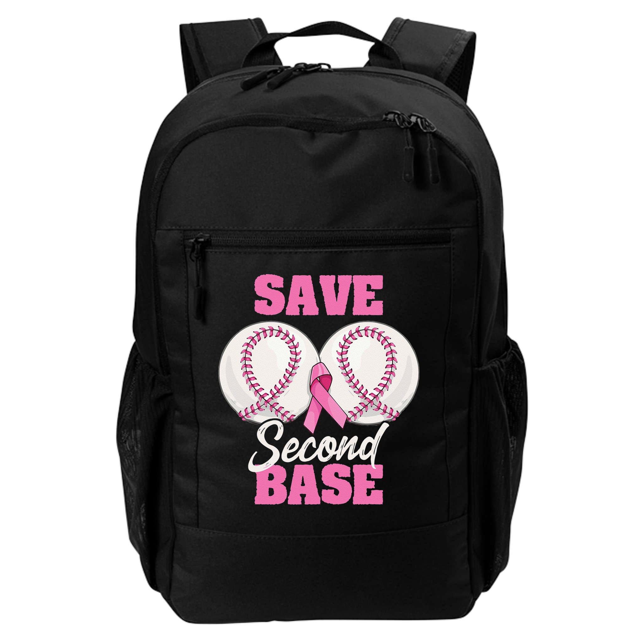 Save Second 2nd Base Funny Baseball Breast Cancer Awareness Backpack