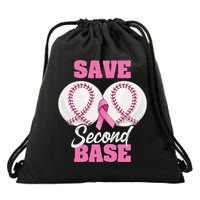 Save Second 2nd Base Funny Baseball Breast Cancer Awareness Drawstring Bag