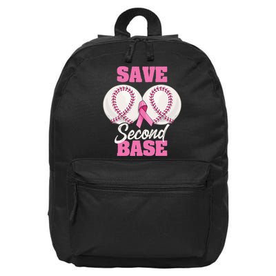 Save Second 2nd Base Funny Baseball Breast Cancer Awareness 16 in Basic Backpack