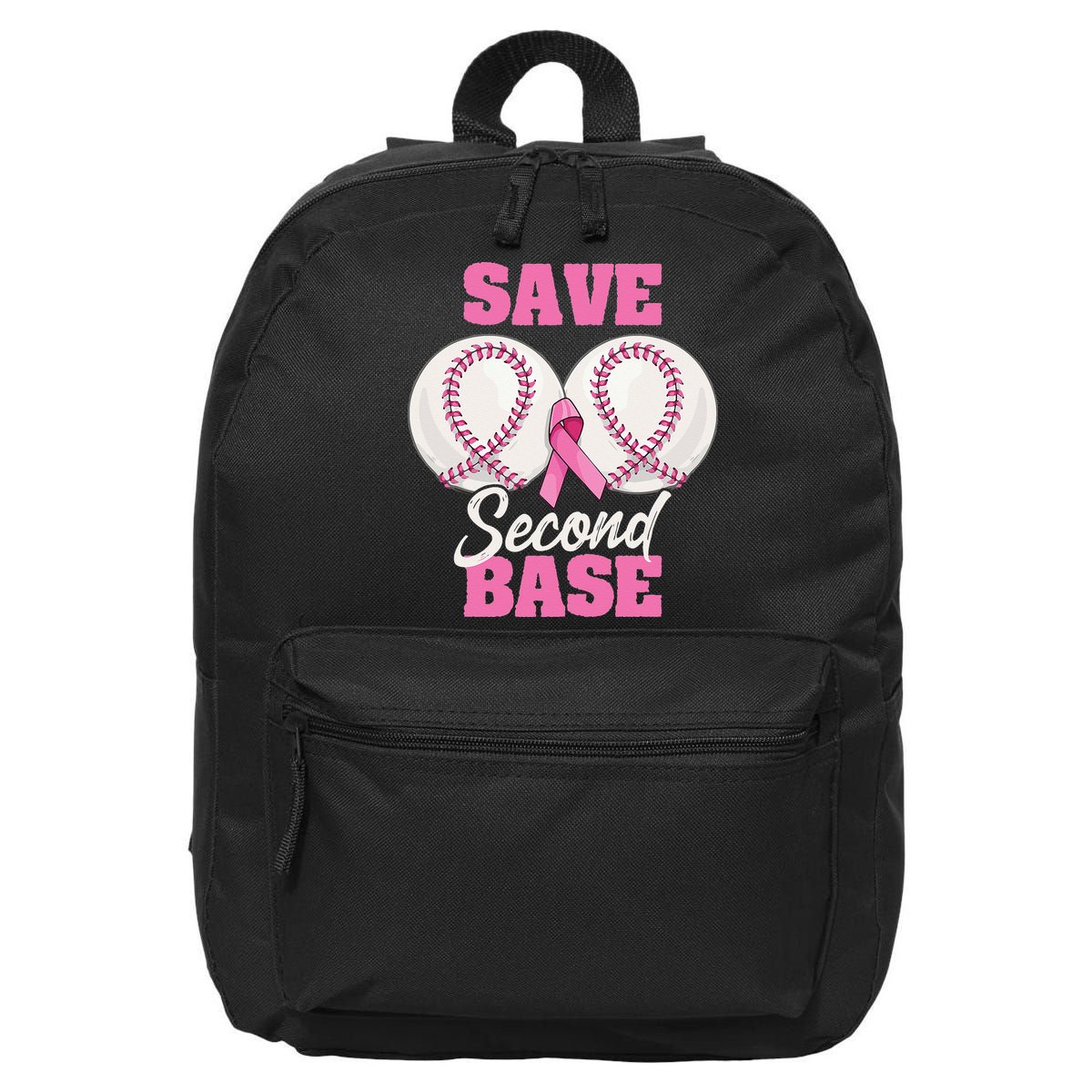 Save Second 2nd Base Funny Baseball Breast Cancer Awareness 16 in Basic Backpack