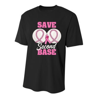 Save Second 2nd Base Funny Baseball Breast Cancer Awareness Youth Performance Sprint T-Shirt