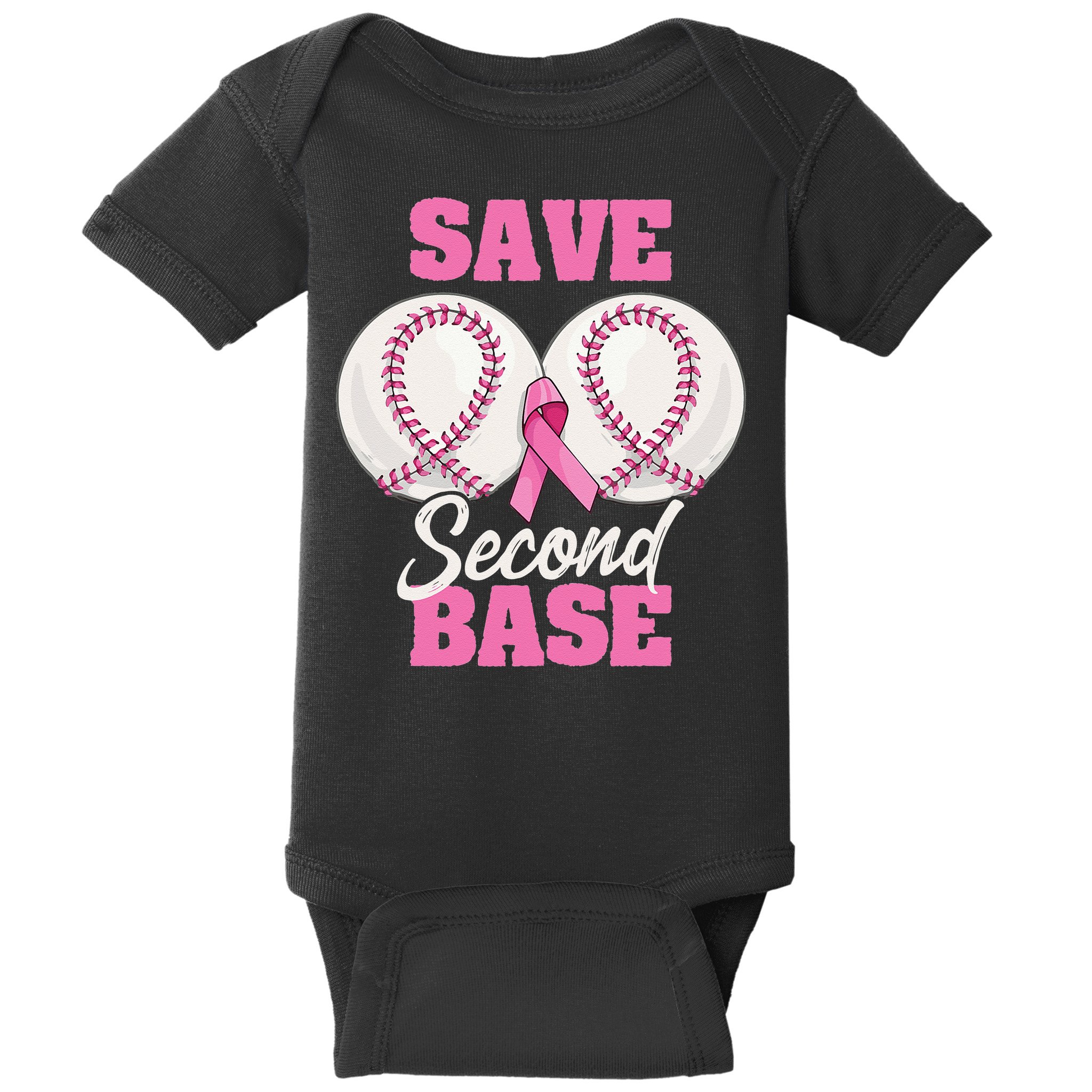 Save Second 2nd Base Funny Baseball Breast Cancer Awareness Baby Bodysuit