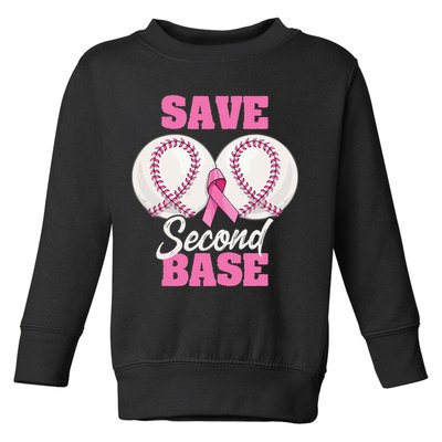 Save Second 2nd Base Funny Baseball Breast Cancer Awareness Toddler Sweatshirt