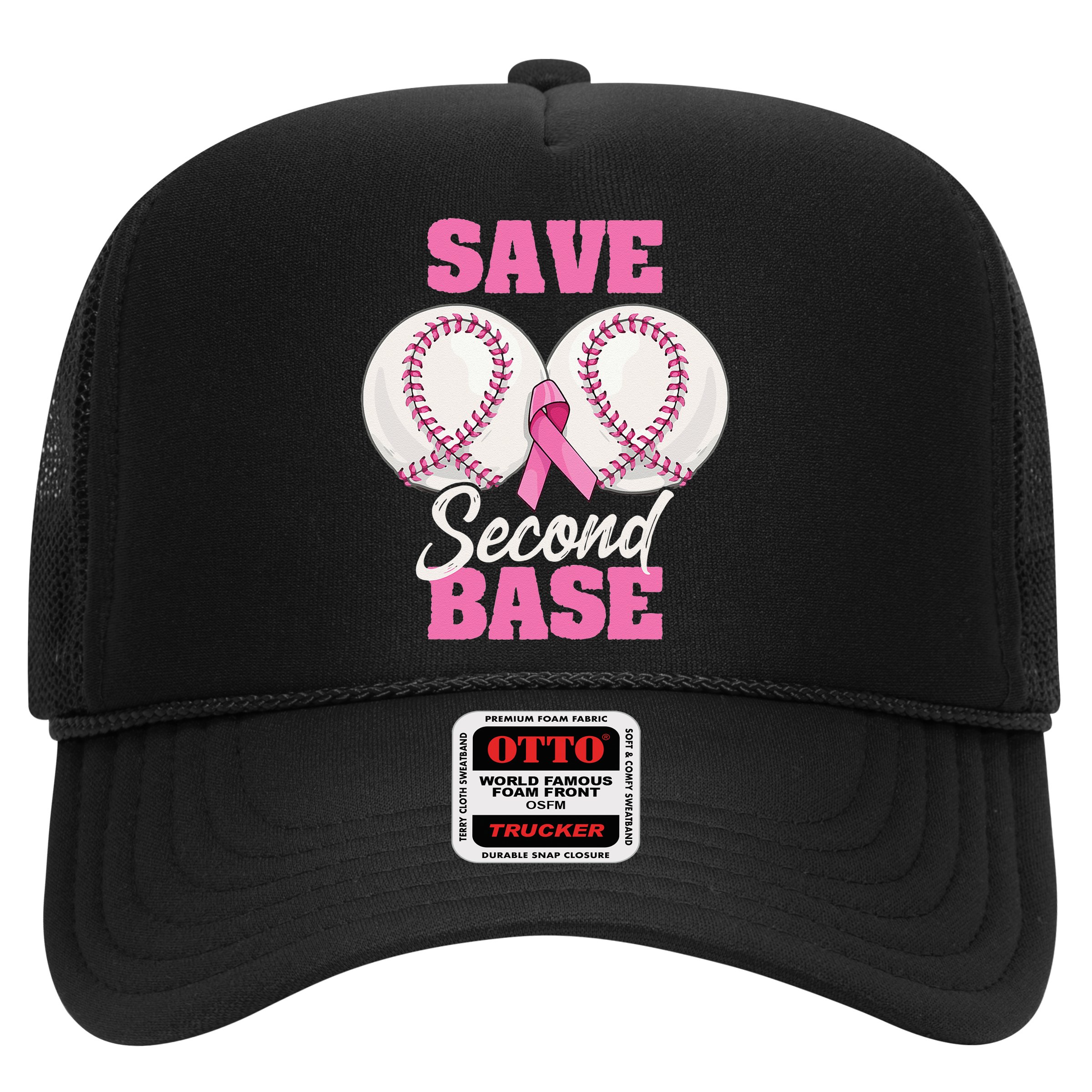 Save Second 2nd Base Funny Baseball Breast Cancer Awareness Hat