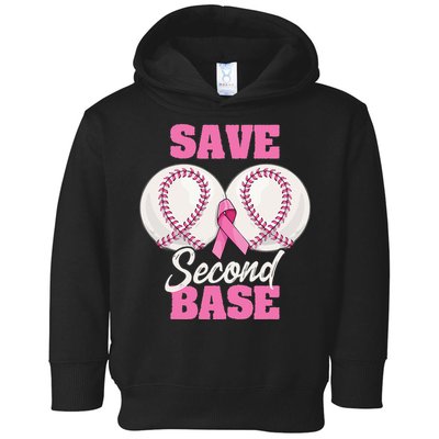 Save Second 2nd Base Funny Baseball Breast Cancer Awareness Toddler Hoodie