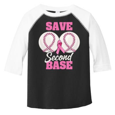 Save Second 2nd Base Funny Baseball Breast Cancer Awareness Toddler Fine Jersey T-Shirt