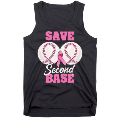 Save Second 2nd Base Funny Baseball Breast Cancer Awareness Tank Top
