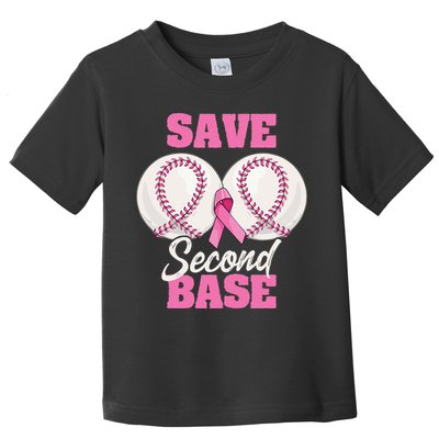 Save Second 2nd Base Funny Baseball Breast Cancer Awareness Toddler T-Shirt