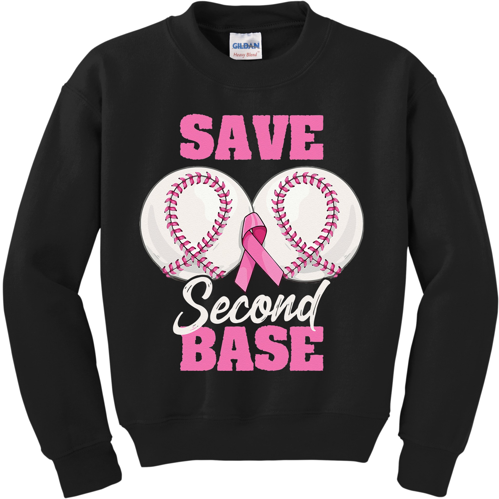 Save Second 2nd Base Funny Baseball Breast Cancer Awareness Kids Sweatshirt