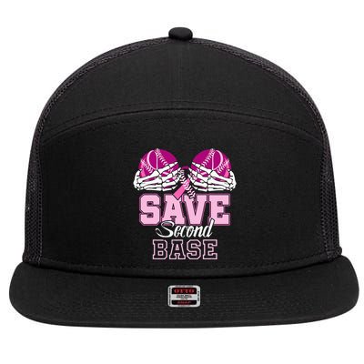 Save Second 2nd Base Baseball Breast Cancer 7 Panel Mesh Trucker Snapback Hat