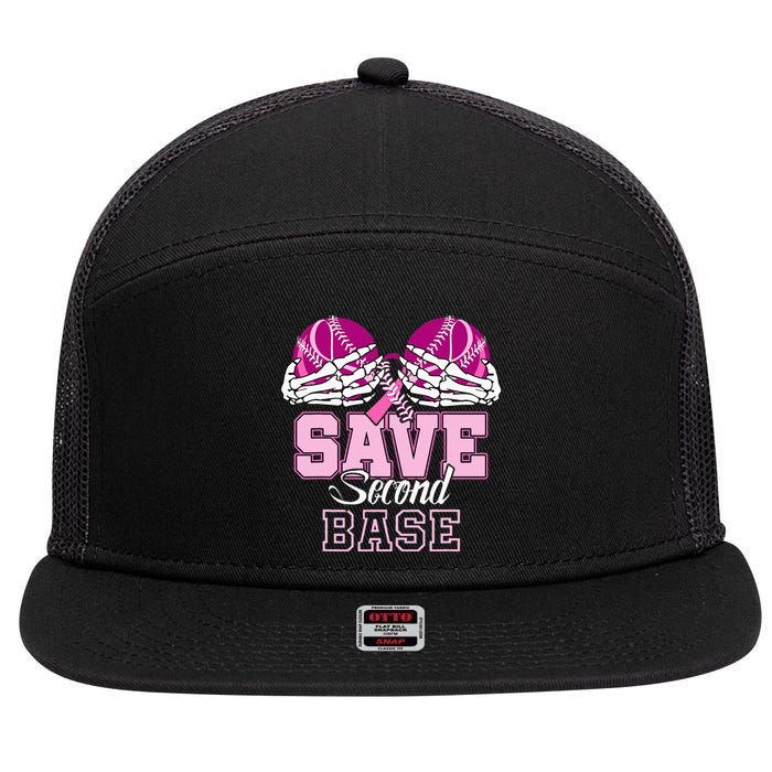 Save Second 2nd Base Baseball Breast Cancer 7 Panel Mesh Trucker Snapback Hat