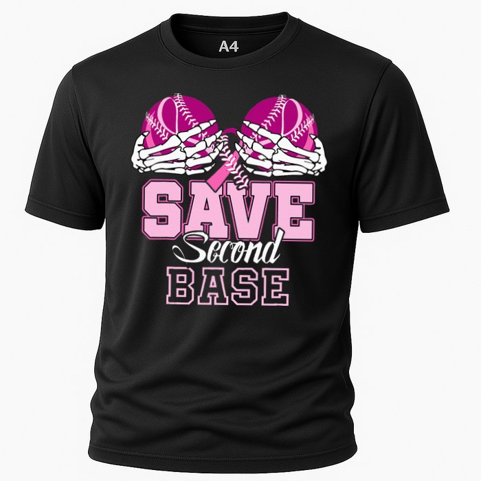 Save Second 2nd Base Baseball Breast Cancer Cooling Performance Crew T-Shirt