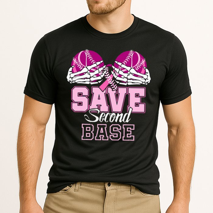 Save Second 2nd Base Baseball Breast Cancer Cooling Performance Crew T-Shirt