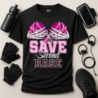 Save Second 2nd Base Baseball Breast Cancer Cooling Performance Crew T-Shirt