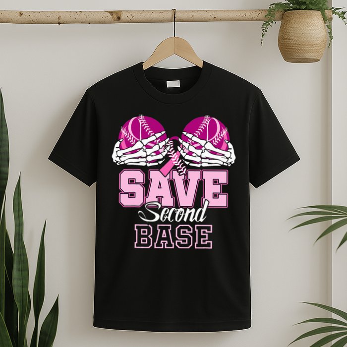 Save Second 2nd Base Baseball Breast Cancer T-Shirt
