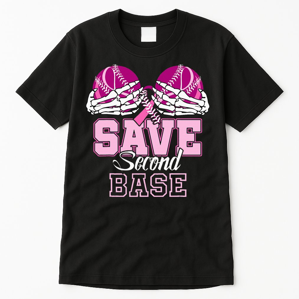 Save Second 2nd Base Baseball Breast Cancer Tall T-Shirt