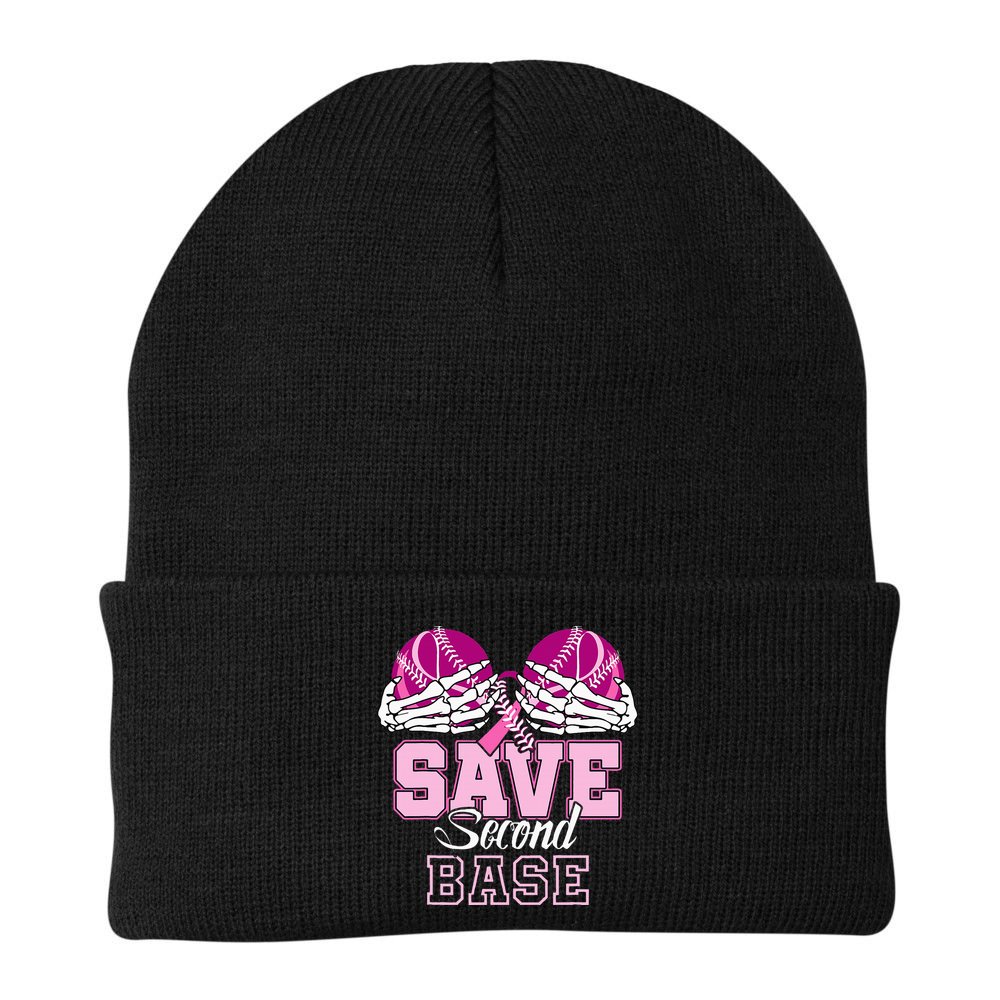 Save Second 2nd Base Baseball Breast Cancer Beanie