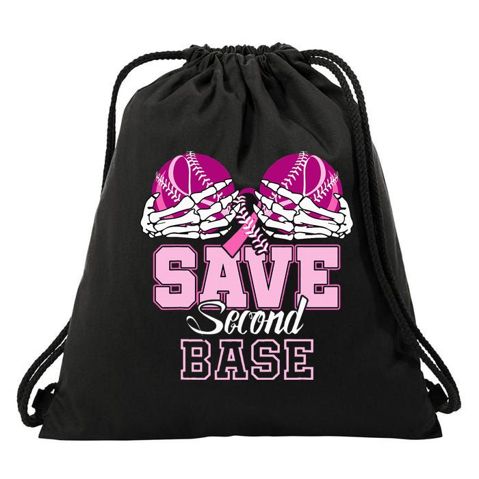 Save Second 2nd Base Baseball Breast Cancer Drawstring Bag