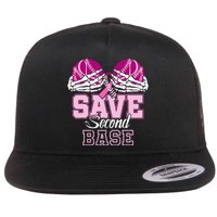 Save Second 2nd Base Baseball Breast Cancer Flat Bill Trucker Hat