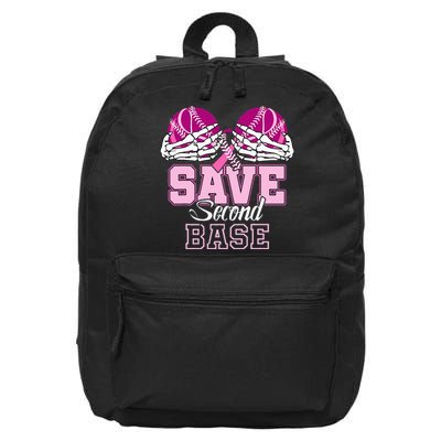 Save Second 2nd Base Baseball Breast Cancer 16 in Basic Backpack