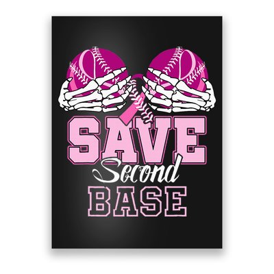 Save Second 2nd Base Baseball Breast Cancer Poster