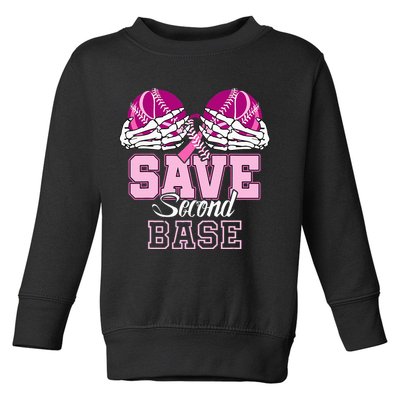 Save Second 2nd Base Baseball Breast Cancer Toddler Sweatshirt