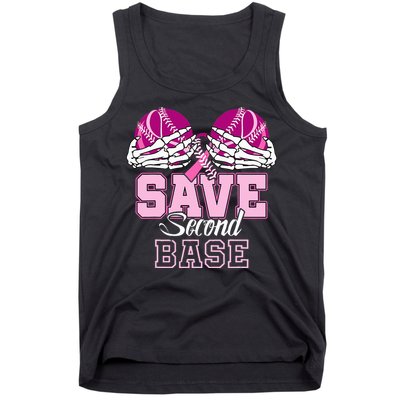 Save Second 2nd Base Baseball Breast Cancer Tank Top