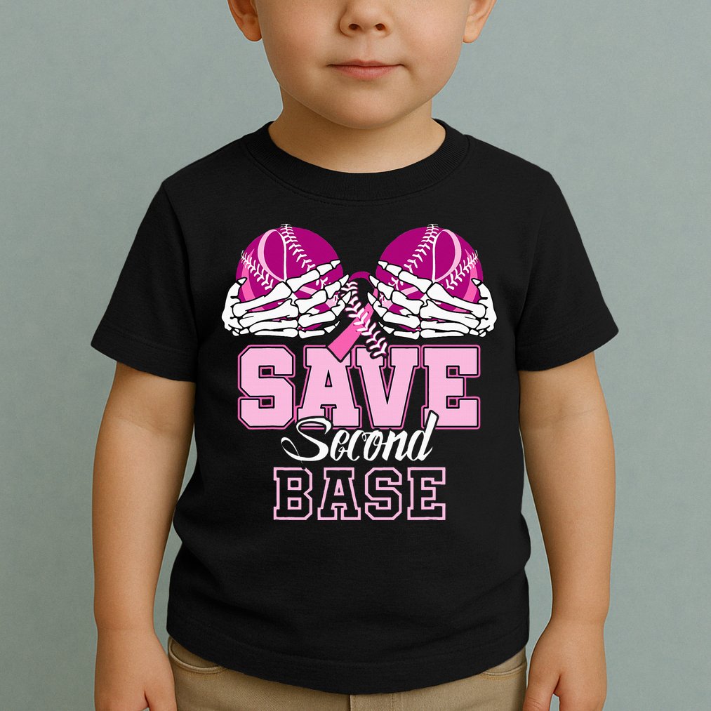 Save Second 2nd Base Baseball Breast Cancer Toddler T-Shirt