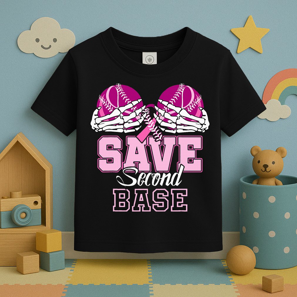 Save Second 2nd Base Baseball Breast Cancer Toddler T-Shirt