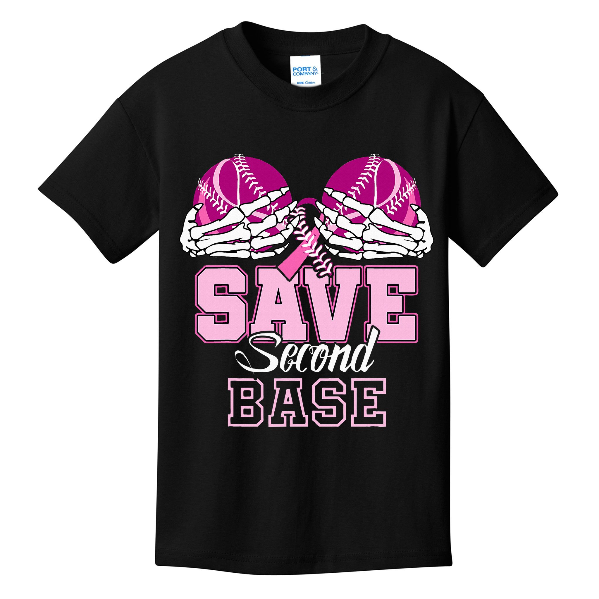 Save Second 2nd Base Baseball Breast Cancer Kids T-Shirt
