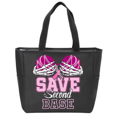 Save Second 2nd Base Baseball Breast Cancer Zip Tote Bag