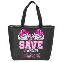 Save Second 2nd Base Baseball Breast Cancer Zip Tote Bag