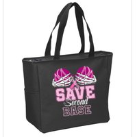 Save Second 2nd Base Baseball Breast Cancer Zip Tote Bag