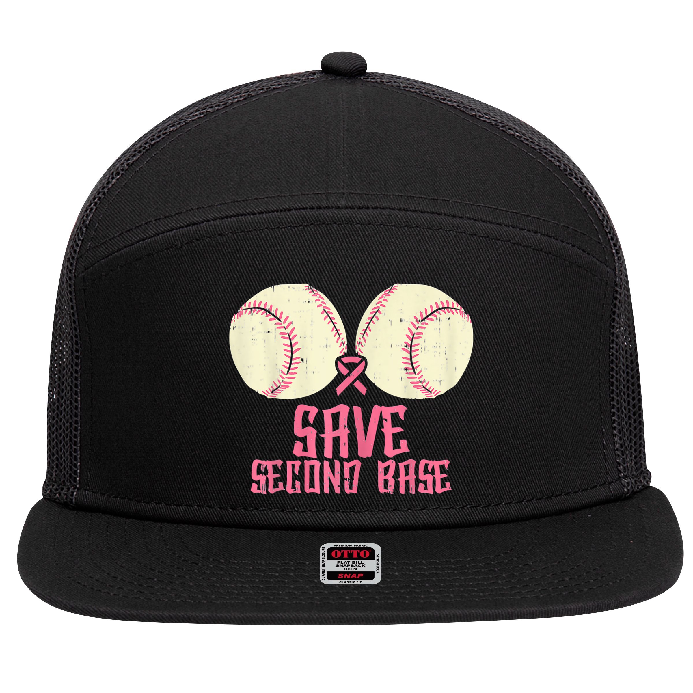 Support Save 2nd Base Breast Cancer 7 Panel Mesh Trucker Snapback Hat