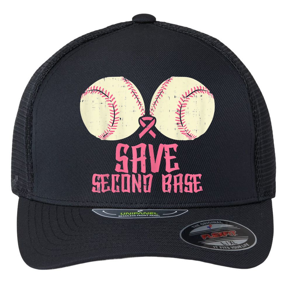 Support Save 2nd Base Breast Cancer Flexfit Unipanel Trucker Cap