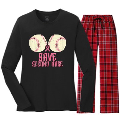 Support Save 2nd Base Breast Cancer For Women Men Classic Women's Long Sleeve Flannel Pajama Set 