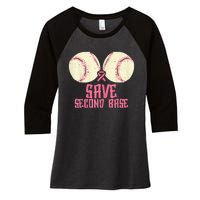 Support Save 2nd Base Breast Cancer For Women Men Classic Women's Tri-Blend 3/4-Sleeve Raglan Shirt