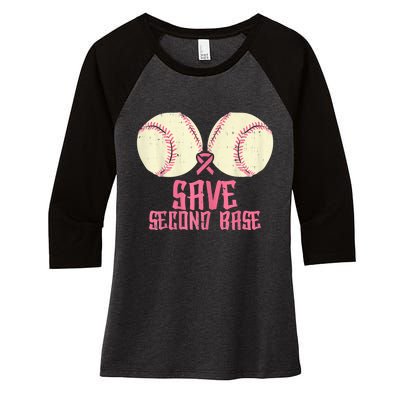 Support Save 2nd Base Breast Cancer For Women Men Classic Women's Tri-Blend 3/4-Sleeve Raglan Shirt