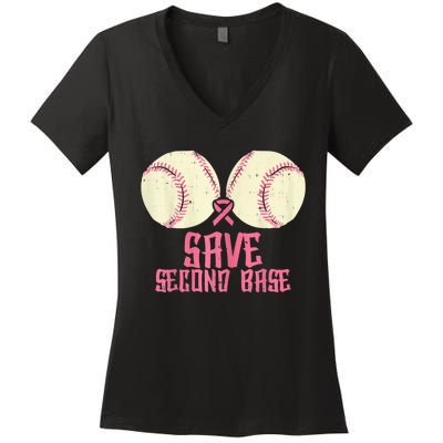 Support Save 2nd Base Breast Cancer For Women Men Classic Women's V-Neck T-Shirt