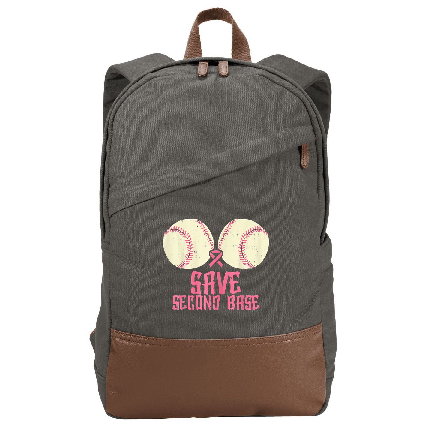Support Save 2nd Base Breast Cancer Cotton Canvas Backpack